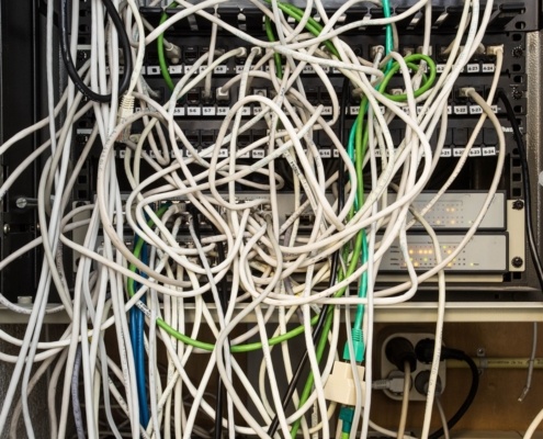 Chaos of network cables tangled