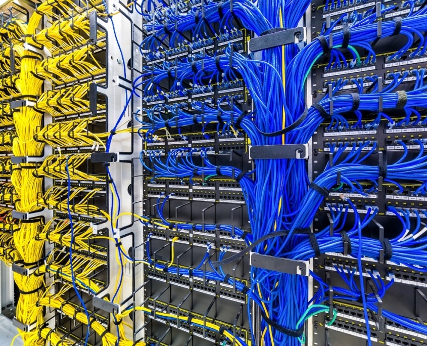 Rack with generic Ethernet cat5e cables